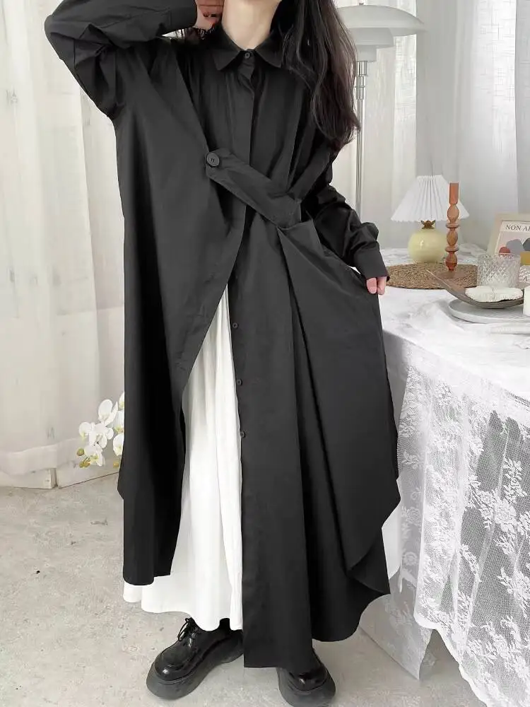 

Ladies Long Sleeve Dress Summer New Japanese Retro Asymmetric Design Little Black Dress Fashion Casual Loose Large Dress