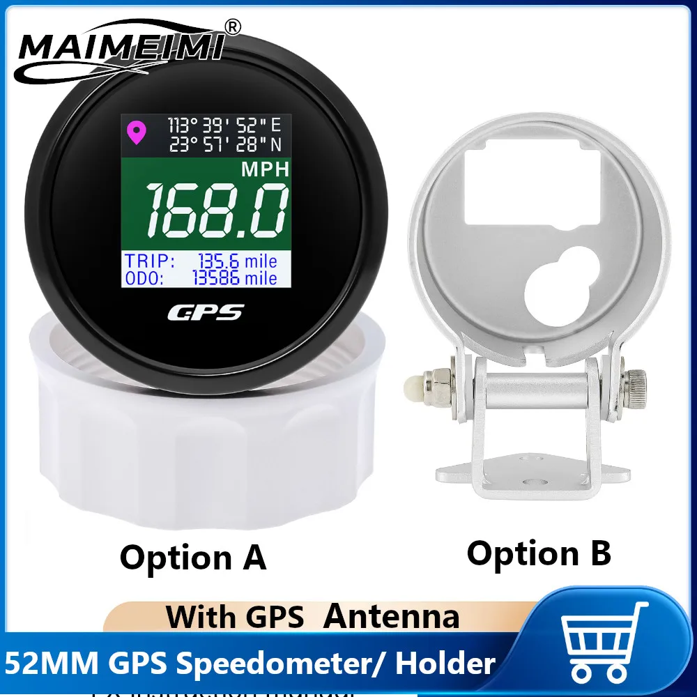 

52mm Waterproof TFT Screen LCD Digital GPS Speedometer Gauge Km/h MPH Knots Adjusted With GPS Antenna for Car Boat Yacht 12V/24V