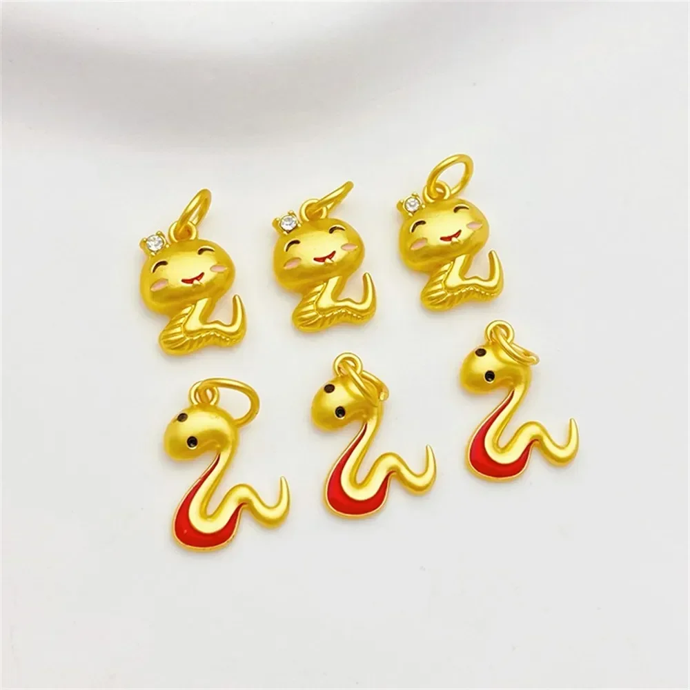 Guochao Ancient Gold Zodiac Snake Blessing Brand Pendant Handmade DIY Beaded Bracelet Necklace Jewelry Material Accessories