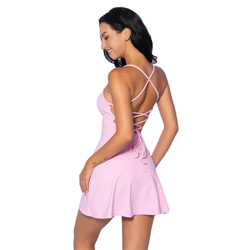 

Sexy Beauty Back Golf Tennis Dress Quick Dry Breathable Gym Sports Yoga Wear Fitness Dress