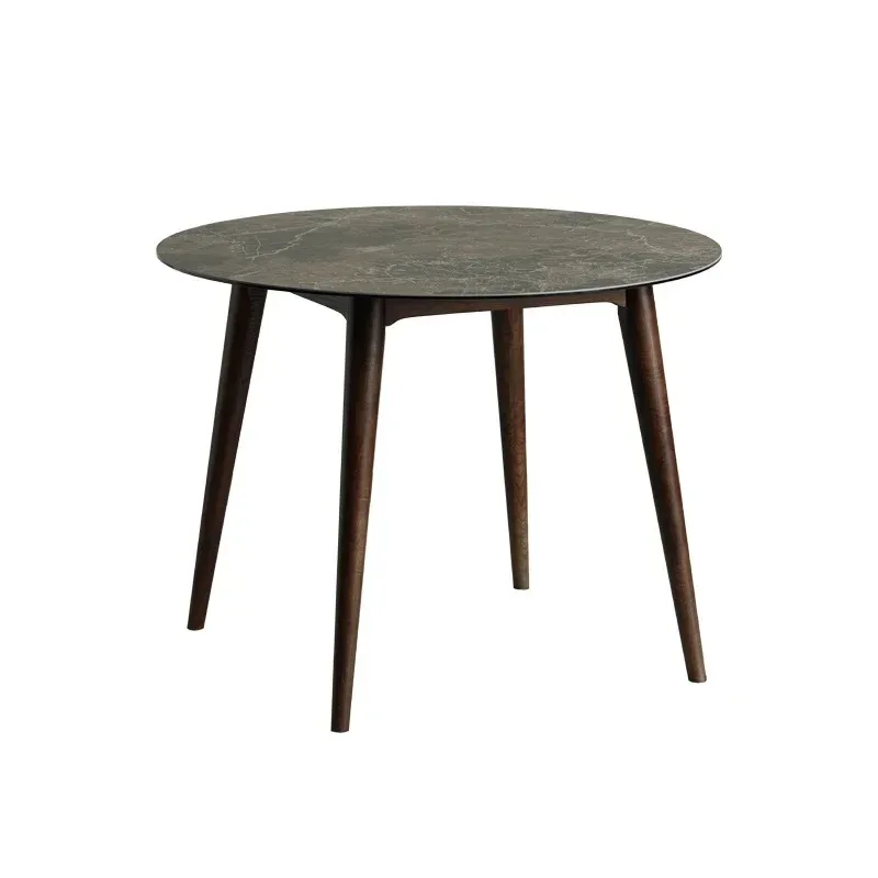 Q Simple Stone Plate Solid Wood Dining Table Simple Tempered Glass Small Apartment Internet Celebrity round