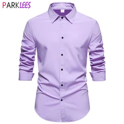 Light Purple Mens Dress Shirts 2023 Autumn New Regular Fit Long Sleeve Shirt for Men Casual Button Up Top Blouse Chemsie Homme