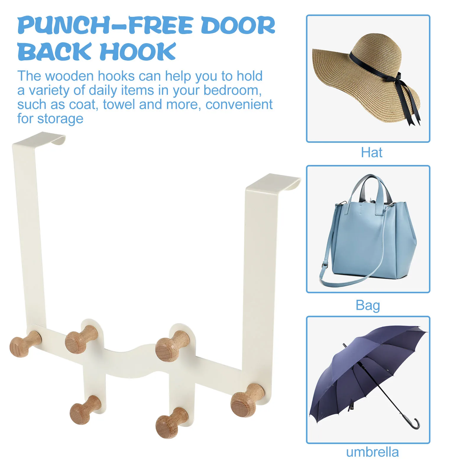 

Over The Door Clothes Hanger Organizer 6 Wooden Hooks Strong Door Hanger Bedroom Storage Space Saving Hanging Rack