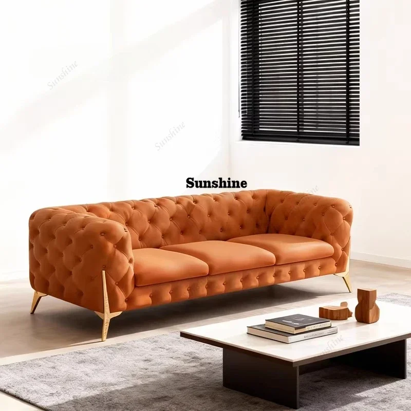 

French cream-style fabric button-down large and small apartment type leather inline high-end sofaY