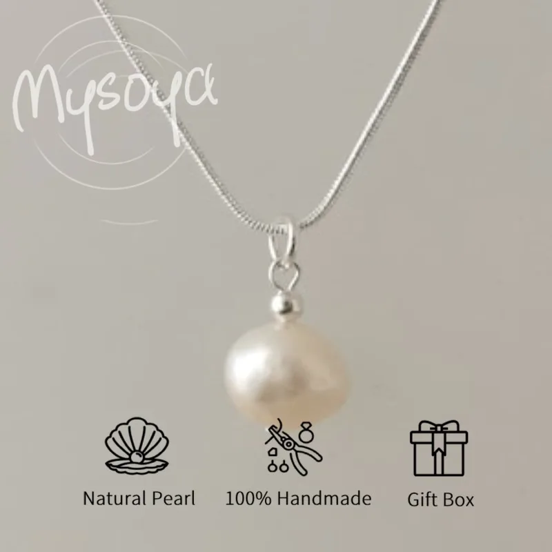 

MYSOYA White Baroque Freshwater Pearl Pendant Necklace 10-11mm A Gift Box For Her/Him Birthday/Wedding/Christmas/New Year Scene