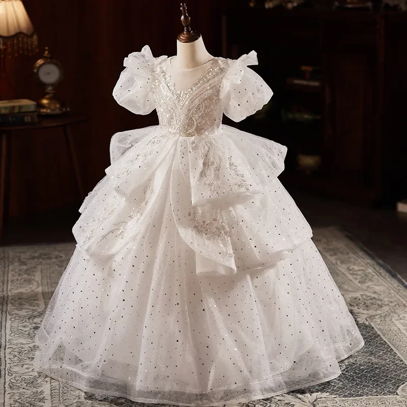 

GUXQD White Ball Gown Baby Flower Girl Dresses Sequins Children Princess Prom Birthday Party Gowns