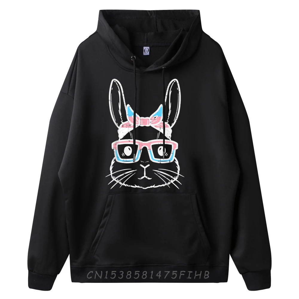 Bunny Rabbit Trans Bandana Glasses Casual Sweatshirt Long Sleeve Husband Labor Day Crew Neck Hoodies Funny Sweatshirts Family