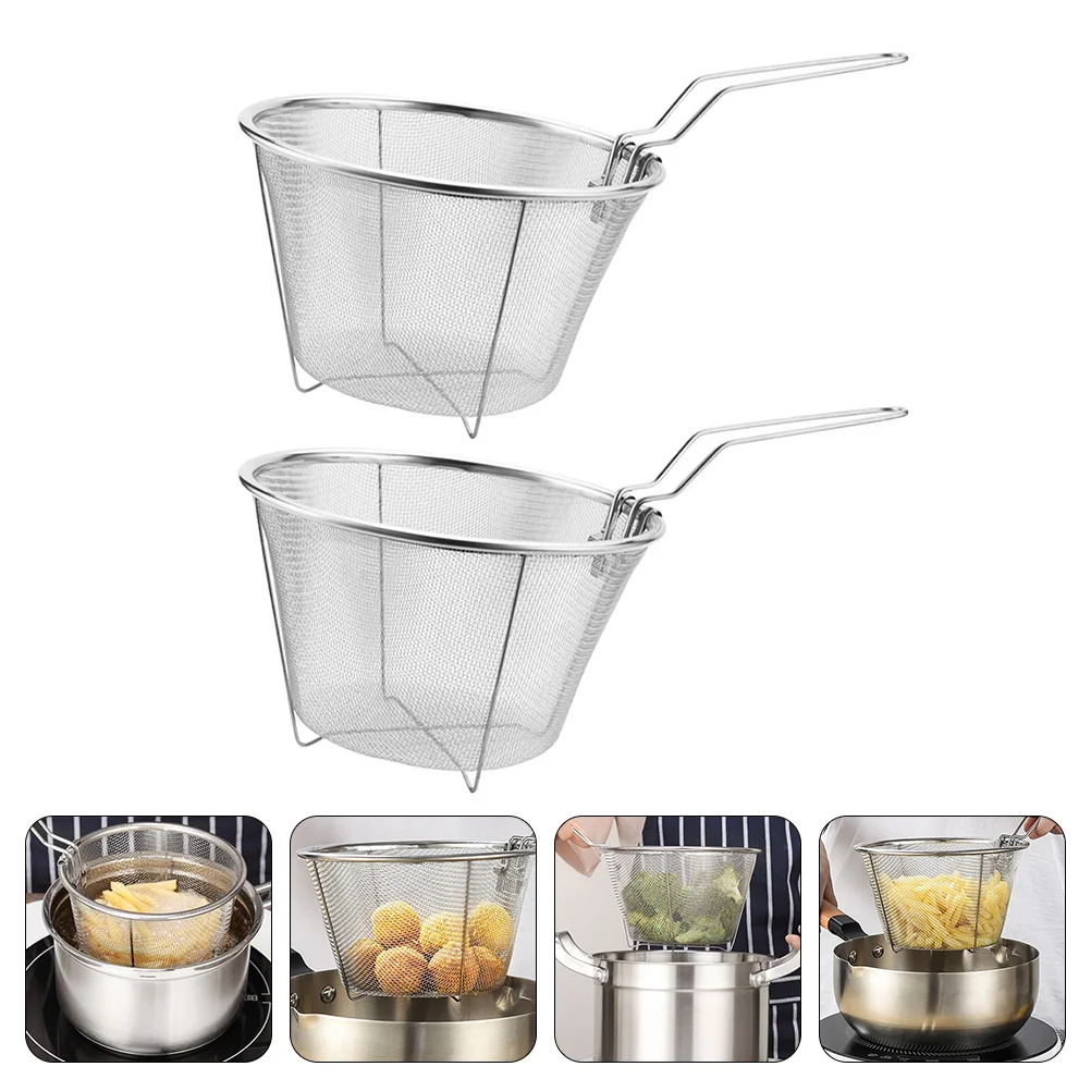 

2 Pcs Iron Wire Stainless Steel Frying Basket Dad Fryer -resistance Baskets