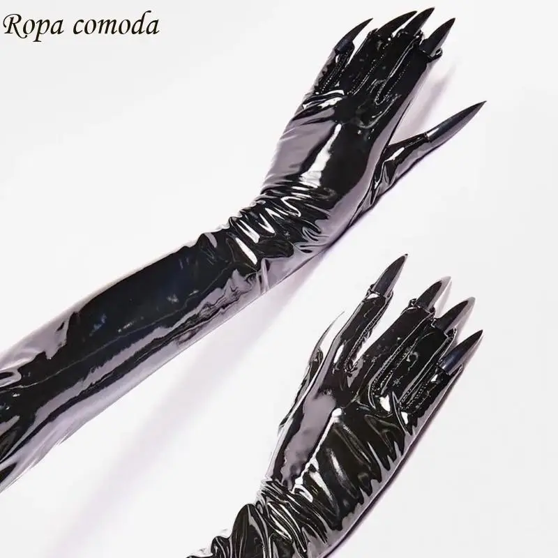 

MXMA Female Stylish Tight Enamel Gloves for Night Event Nightclub Dancing Use Gloves