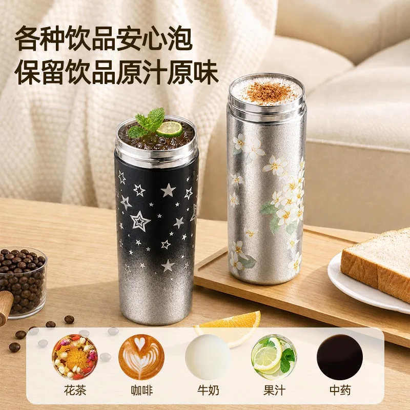Elegant Large‑Volume Pure Titanium Coffee Cup Straw Design Vacuum Insulated Mug Fashion Drink Vessel for Ladies