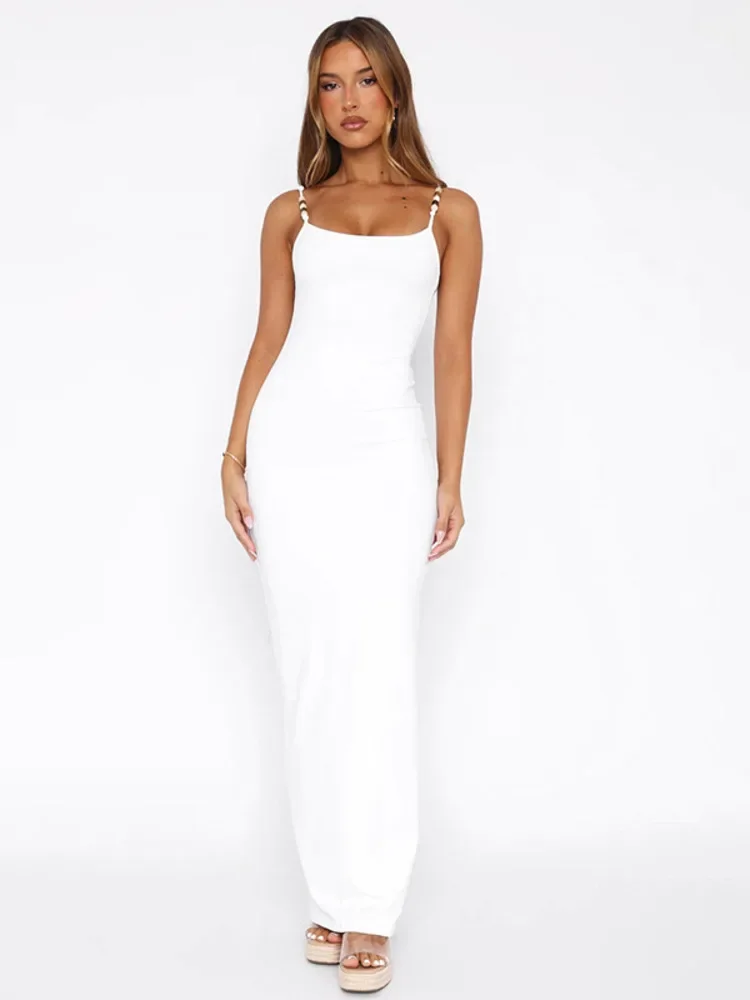 XIAOTANG Spaghetti sangle dos nu Sexy robe Maxi femmes robe mode solide sans manches dos fendu moulante Club fête longue robe