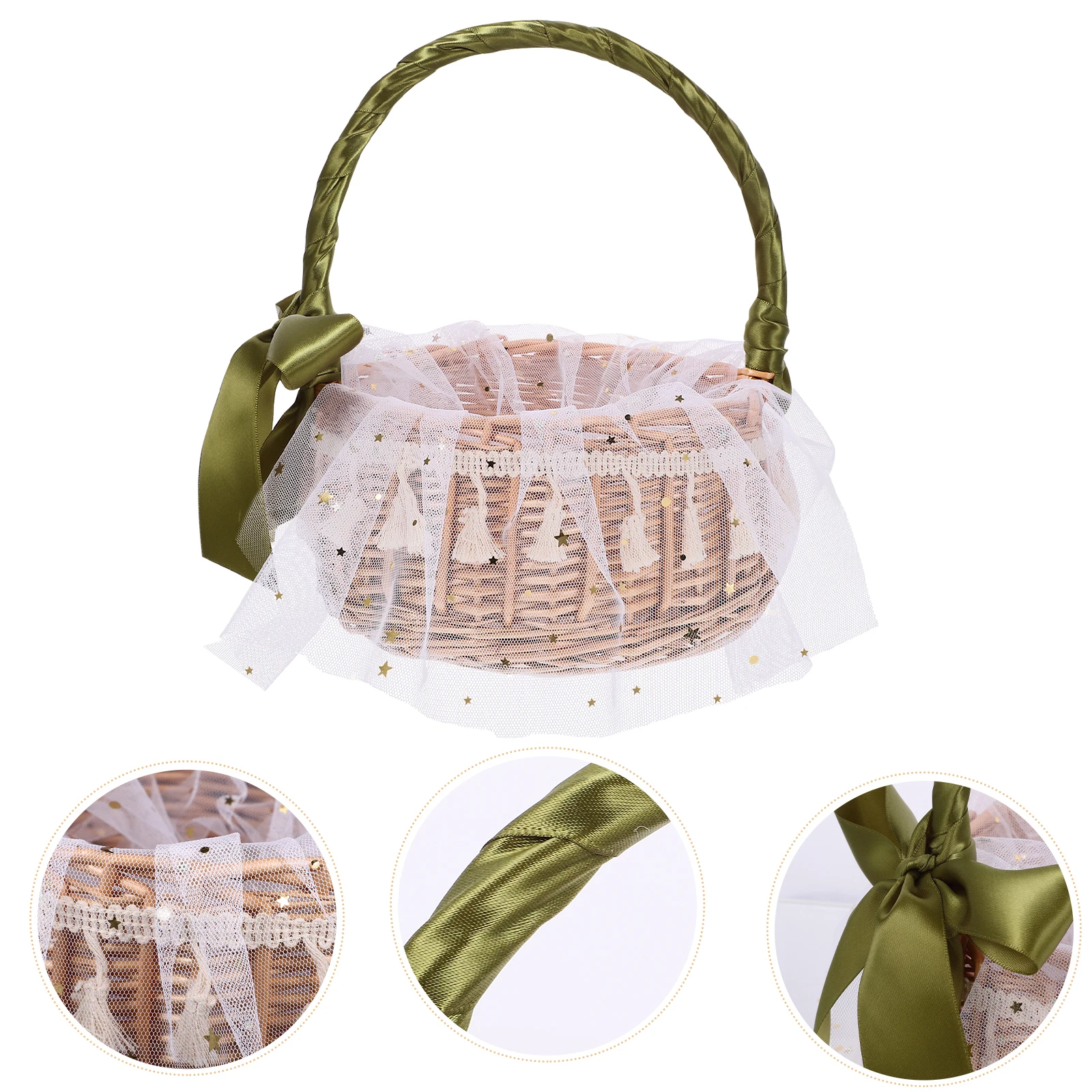 

Gauze Wicker Woven Flower Handheld Gift Fruit Egg Home Decor Storage With Handle Woven Storage Flower Wicker Basket Handheld