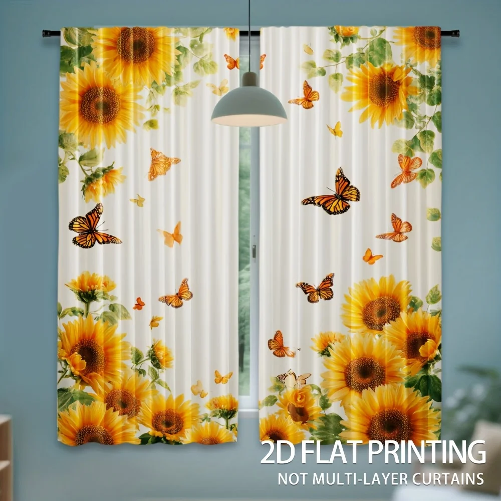 Vibrant Sunflower Floral Print Curtains for Living Room Bedroom Home Decor Sunlight Filtering Window Treatment