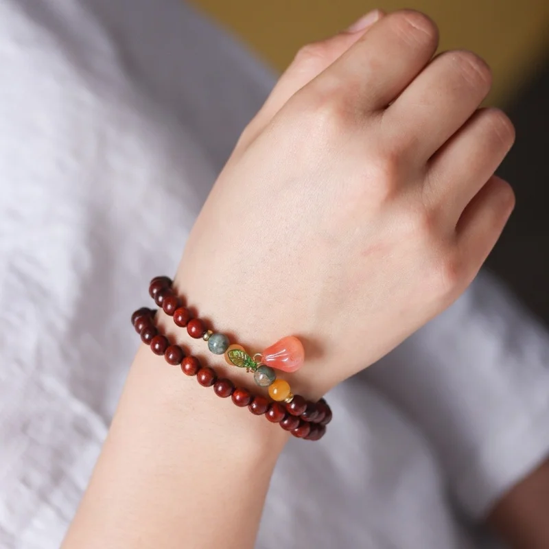 Natural antique- African rosewood carved five-sutra prayer beads bracelet for men and women, ethnic-style hand-held accesso