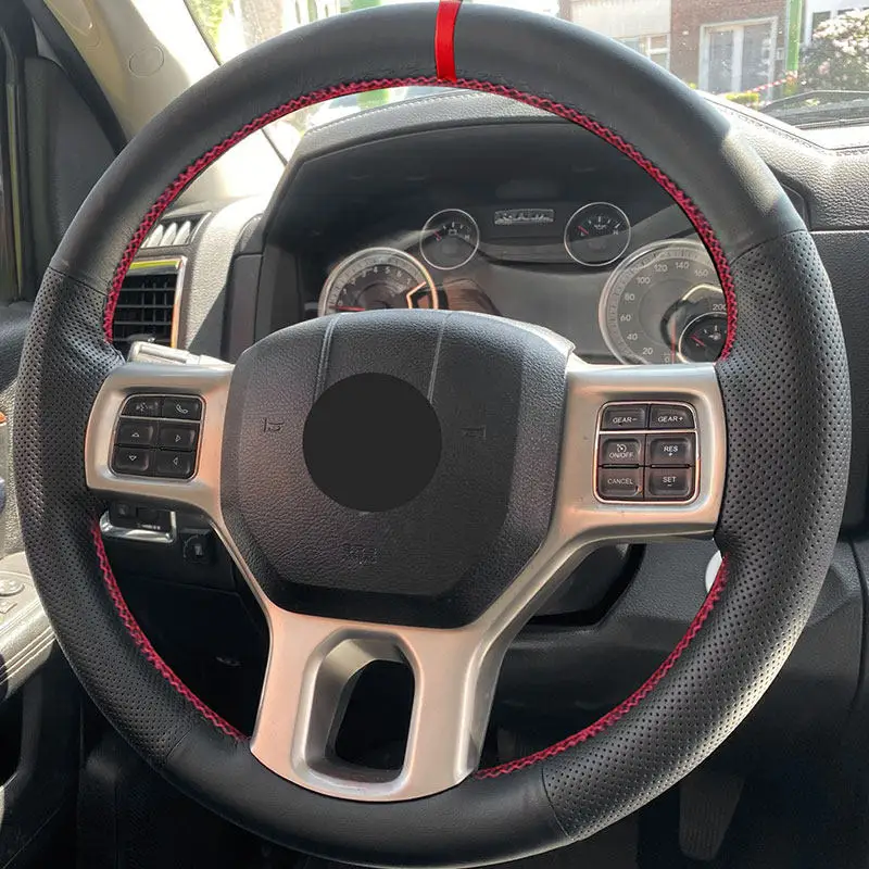 Perforated Leather Cover Trim Braids On Steering Wheel For Dodge RAM 1500 Classic 2012-2021 2022 RAM 2500 3500 5500 2012-2018