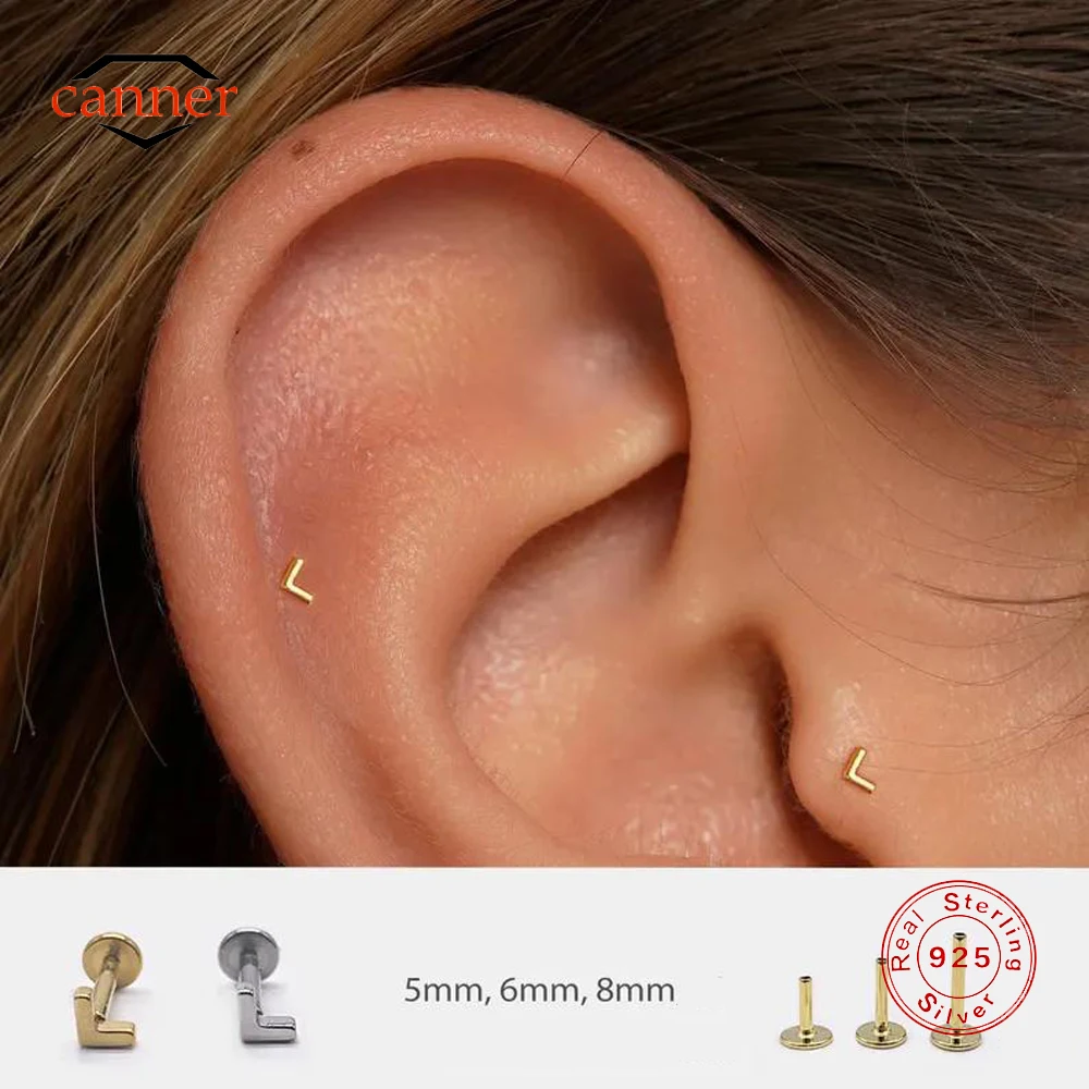 CANNER 1PC 925 Sterling Silver Smooth Love Ear Piercing Stud Earring Cartilage Helix Tragus Earring Women Jewelry Gift 5/6/8mm