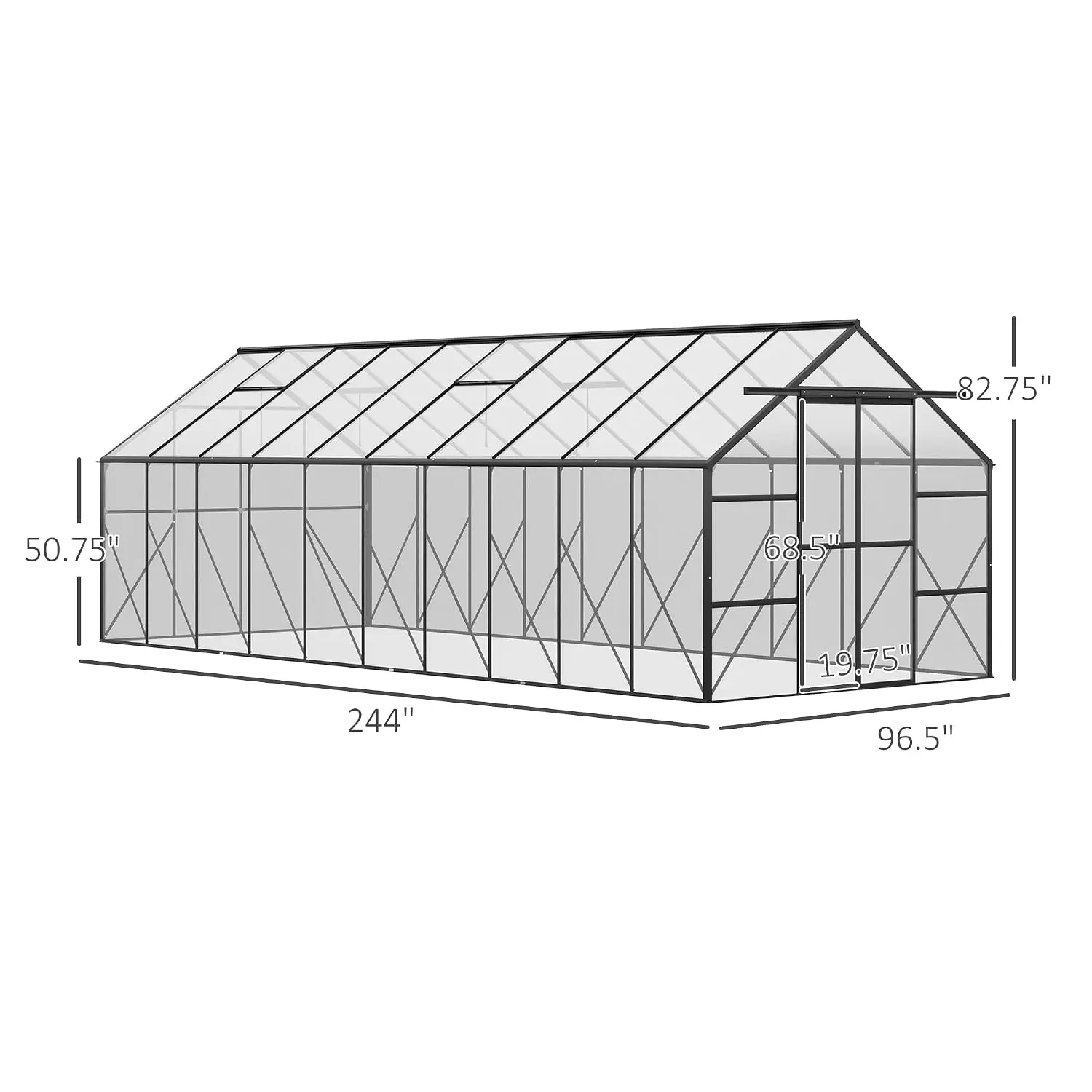 20' x 8' Polycarbonate Greenhouse Walk-in Aluminum Frame Clear