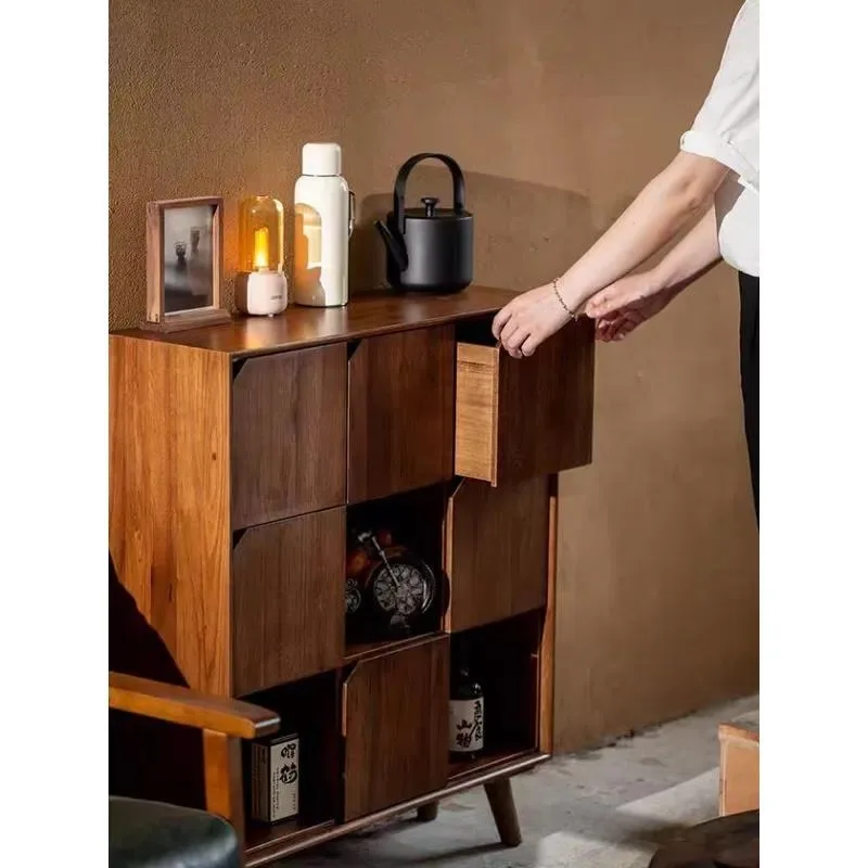 High Grade Wooden Round Tea Cabinet 9 Drawers Chest Storage Rack for Living Room Office Household Documents Locker Table