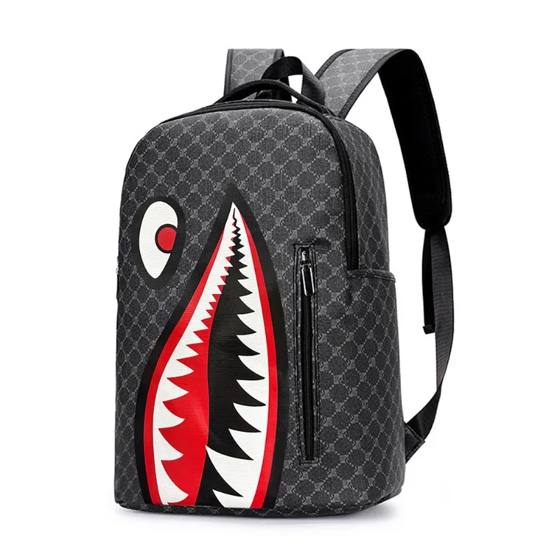 New Casual Shark Men's Double Shoulder Backpack, Large Capacity Business Campus Schoolbag Multifunctional Travel Bag