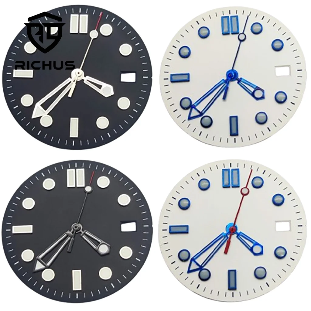 

RICHUS NH35 Циферблат часов 31 мм Циферблат часов со стрелками Зеленый светящийся механизм NH34 NH35 NH36