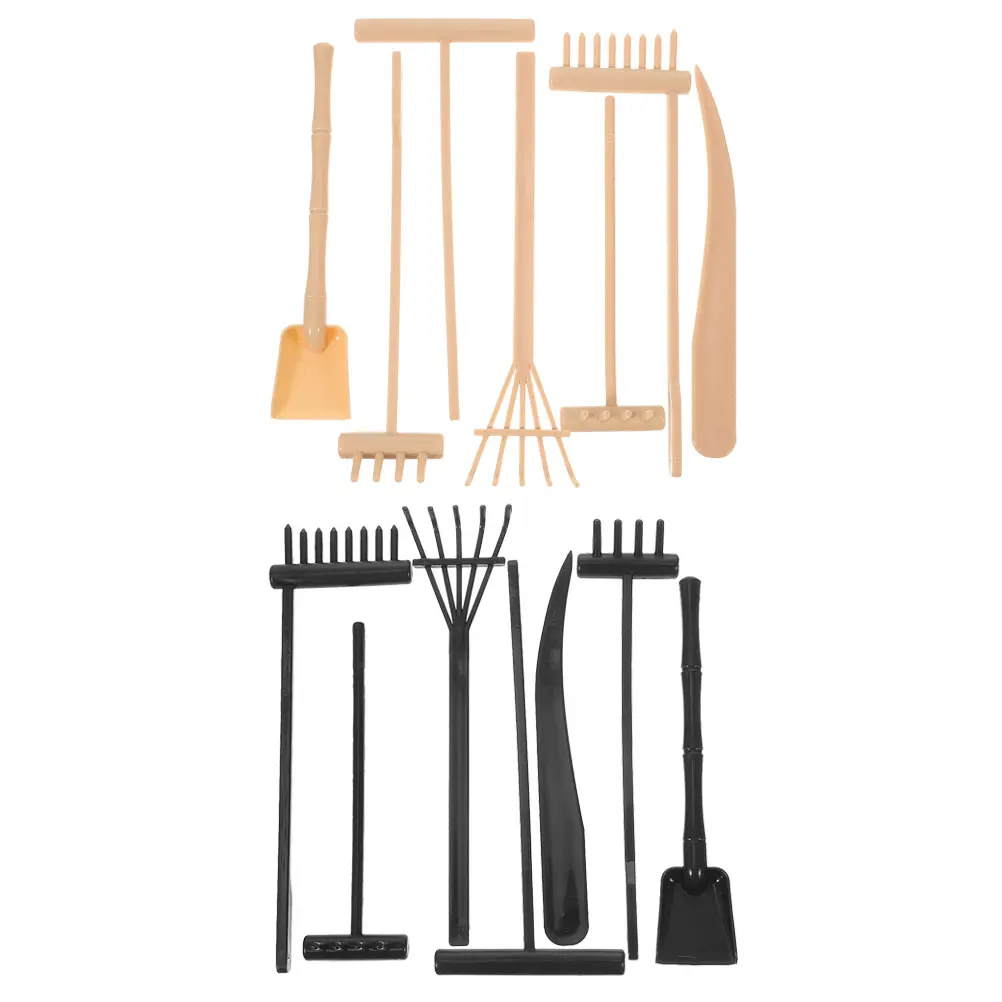 14 pezzi Set rastrello da giardino Zen Nero Giallo Strumenti di sabbia 6 scopa 2 rastrelli lunghi Accessori per livellamento da giardinaggio Sandbox Giocattoli da spiaggia