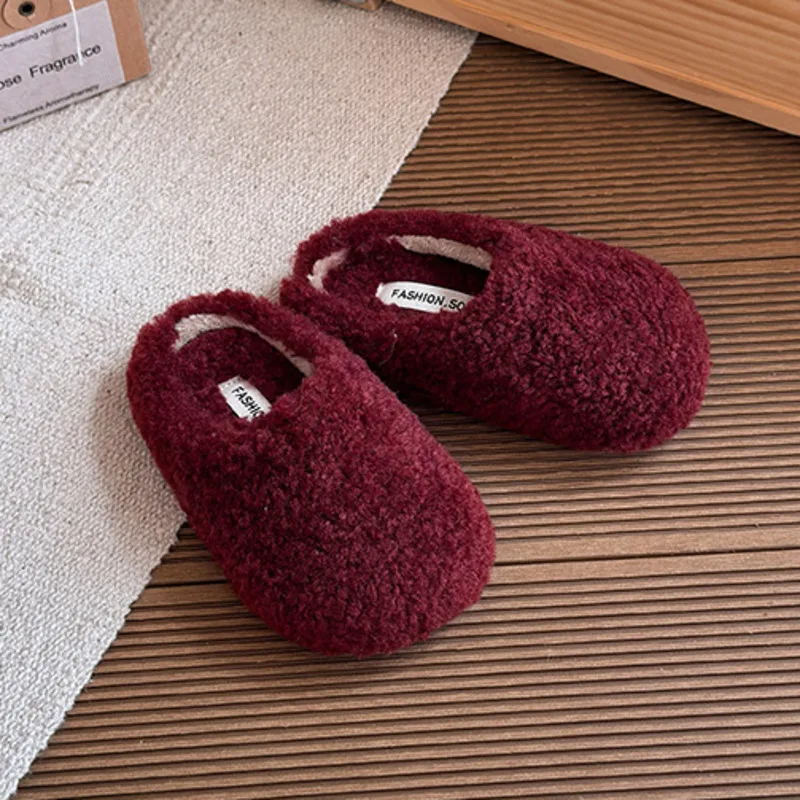 Scarpe basse per bambini invernali solide Scarpe basse per bambini in peluche calde con suola morbida Scivoli in cotone per ragazze Scarpe slip-on per bambini antiscivolo alla moda