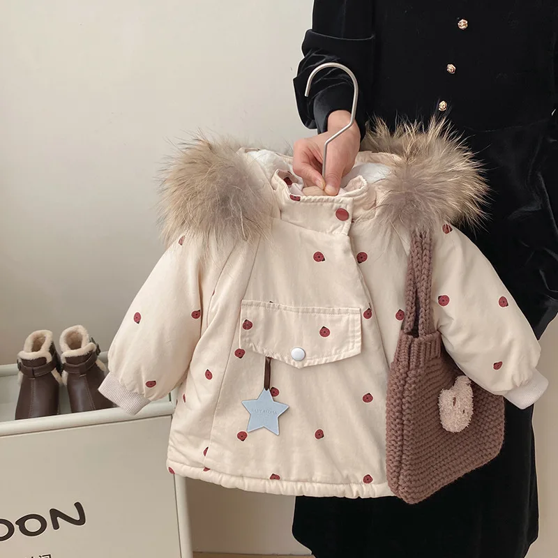 

Girls' cotton coat, winter new style, children's plush and thick Parker cotton coat, warm baby winter coat, cotton jacket