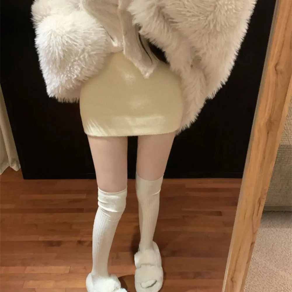 Peluche Imitation vison polaire jupe automne hiver rétro courte Mini jupes Ins épicé fille Style taille haute a-ligne jupe filles