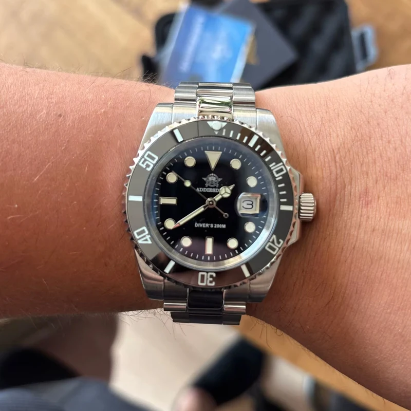 Addiesdive غواص ساعات كوارتز للرجال موضة الفولاذ المقاوم للصدأ التقويم ساعة معصم 200 متر مقاوم للماء سوبر مضيئة reloj hombre