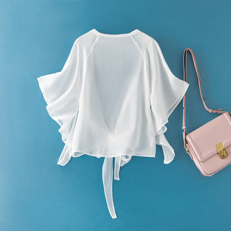 Winsleter-100% Silk Elegant Sunscreen Tops, Batwing Sleeve Lace-up, Women Beach Vacation Short Shawl Coat, 2026 Summer C61206CC