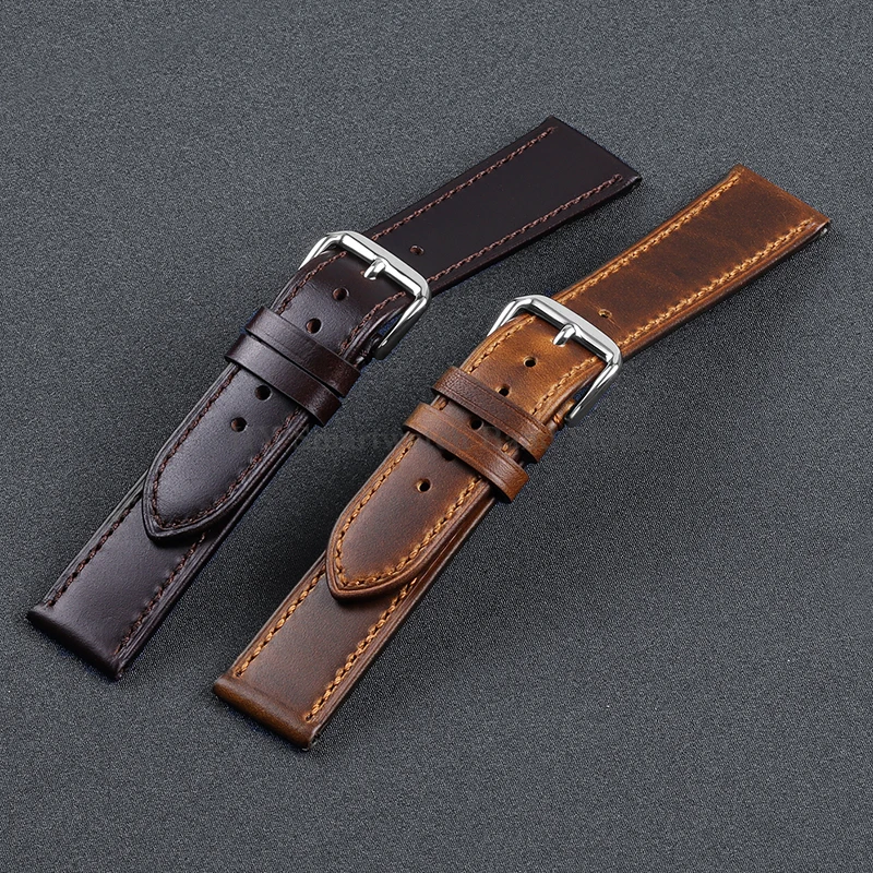 18 19 20 21 22mm Vintage Genuine Leather Watch Strap for Seiko for Huawei GT3/2 Oil Wax Cowhide Wrist Band Waterproof Bracelet