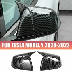 Car Wing Side Rearview Mirror Cover Cap Fit For Tesla Model Y 2020 2022 2023 Carbon Fiber Look External 2 Pcs Car Accessories