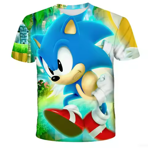 Summer New Short Sleeved Anime Sonic Cartoon 3D Digital Printing Fashionable and Comfortable Casual Round Neck T-shirt