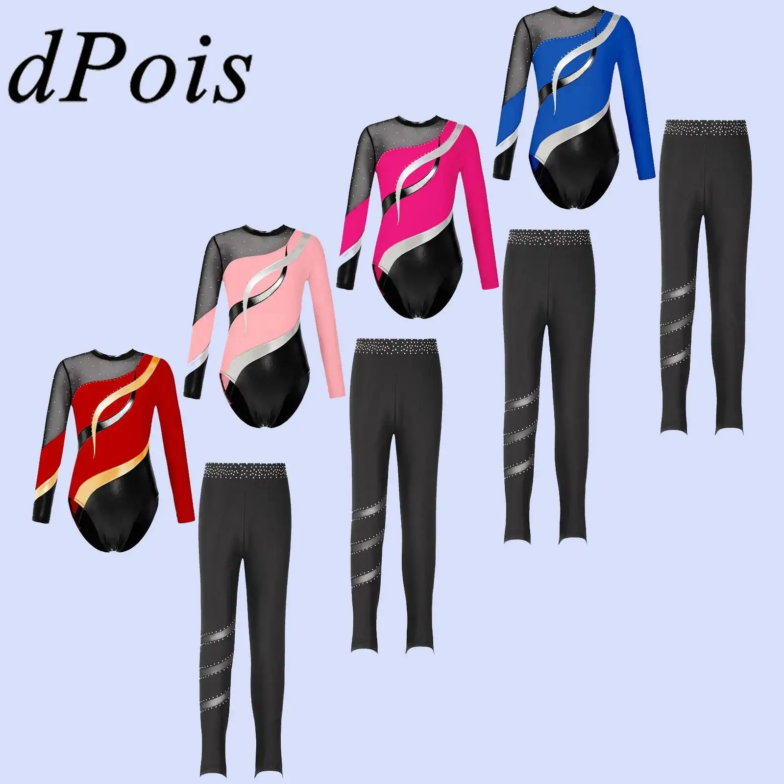

Kids Girls Shiny Rhinestone Yoga Outfit Gymnastics Leggings for Dance Figure Skating Jumpsuit Long Sleeve Ballet Dance Leotard