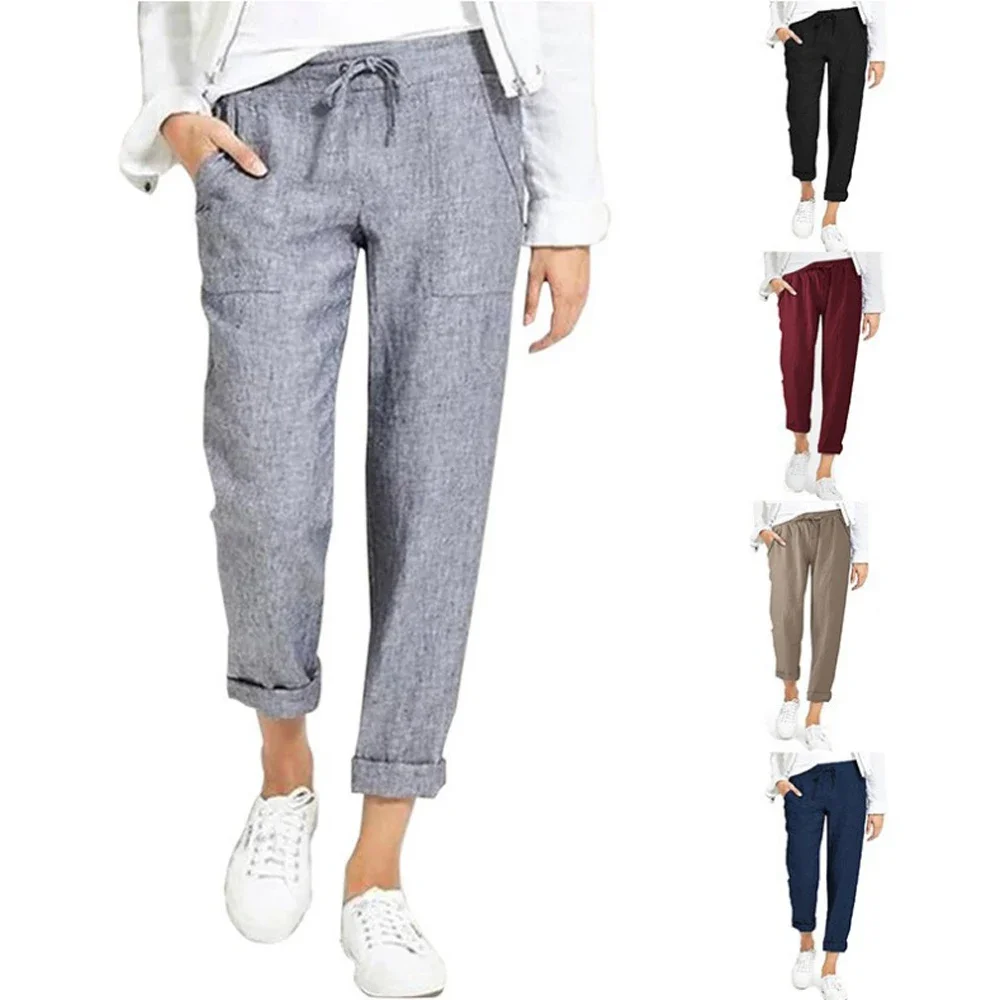 Oversized S-4XL Women's Loose Pants Summer Fashion Female Drawstring Wide Leg Full Trouseres ZKSM-8089