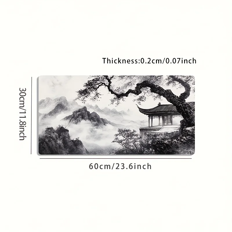 1pc Chinese Ink Landscape Gaming Mouse Pad Large Desk Mat Non Slip Washable Rubber Base Ancient Pavilion Design Office Decor