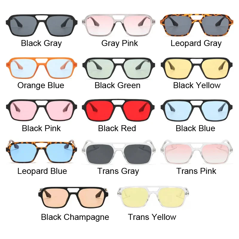 Lunettes de soleil rétro à double pont pour hommes et femmes, lunettes dégradées roses, tendance, creux, léopard, bleu, carré, nuances