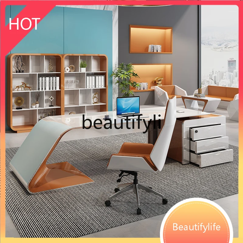 

ss Asmt14 Boss Modern Simple Executive Desk Lacquered Manager Supervisor Desk and Chair Set High-end Leader's Desk