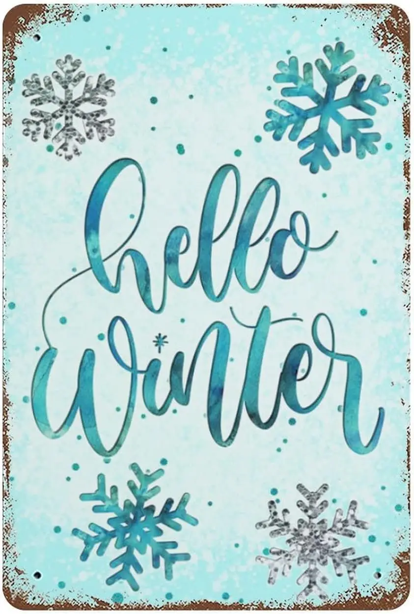 Vintage Metal Tin Sign hello Winter Vintage Tin Sign Home Coffee Bar Wall Kitchen Wall Art Decor Indoor Outdoor Home Decor 8 x 1