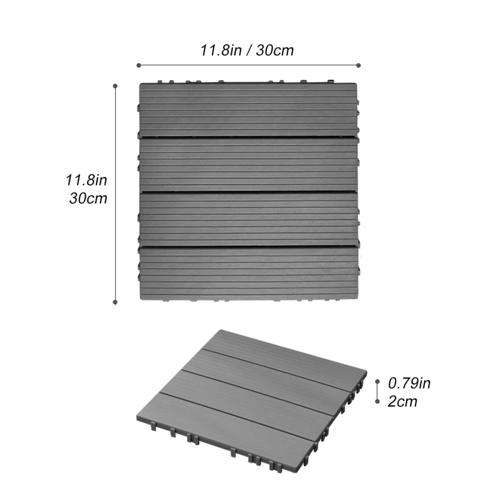 Kunststof composiet dektegels set van 35 stuks, composiet terrasbestendig roest ideaal voor patio's, balkons, daken 12x12in donkergrijs