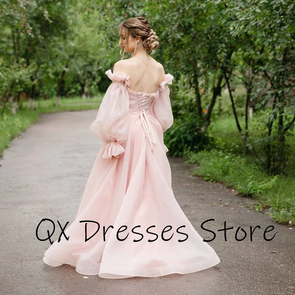 Vestido de noche de tul plisado sin tirantes personalizado, vestido de fiesta drapeado de corte en A con mangas completas, vestido de fiesta largo hasta el suelo sin espalda para mujer