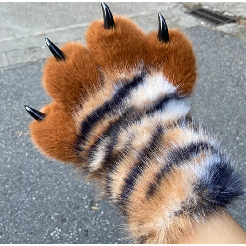 Plush Cosplay Paw Glove Thicken Squeaking Cat Claw Mittens Cartoon Animal Furry Tiger Paw Costume Halloween Anime Expo Gloves