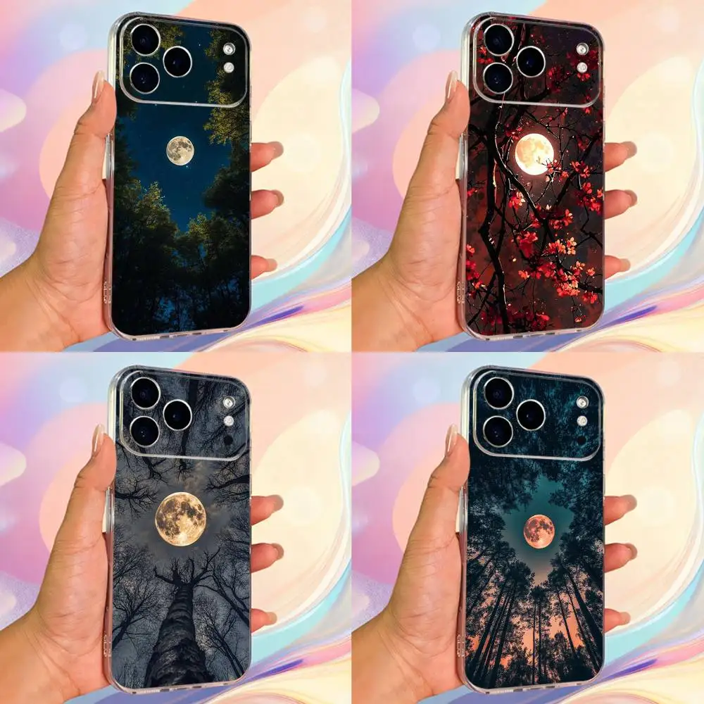 

Moon Branches Starry Sky Phone Case For iPhone Max,Plus,11,14,13,XR,SE,12,15,Pro,17,16,X,XS,Mini Transparent Soft Cover