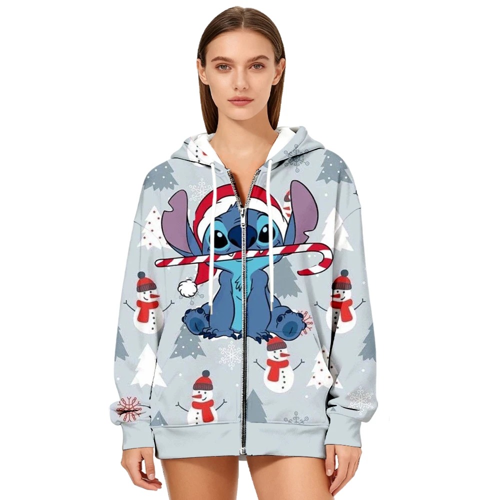 

Disney Women's Stitch Printed Zip-Up Hoodie Autumn Winter Fashion Streetwear Long Sleeve Casual Sweatshirt for Daily Outdoor Use