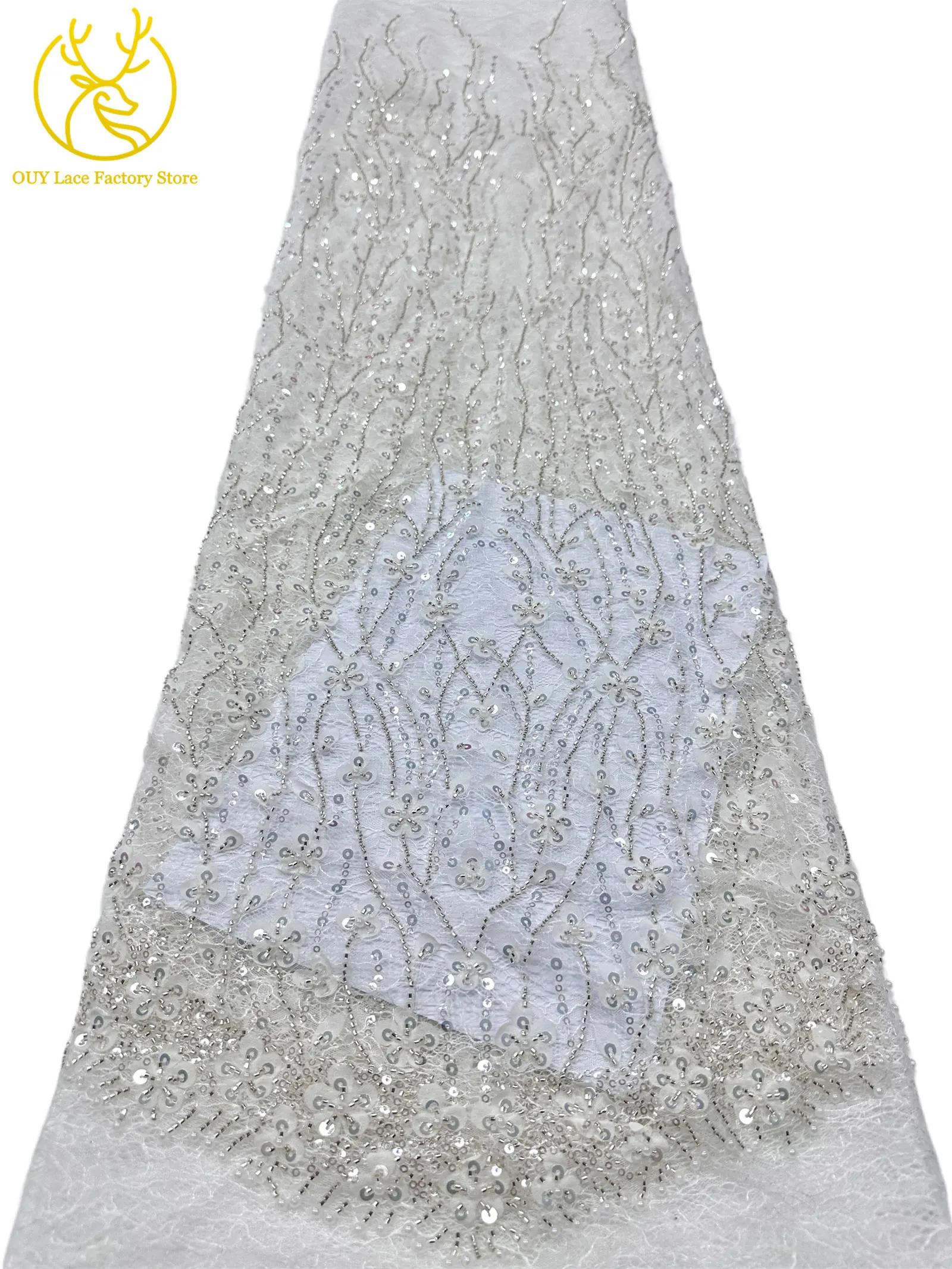 Olivgrüner afrikanischer Brautkleid-Spitzenstoff 2026, hochwertige nigerianische Pailletten-Stickerei-Spitze für Brautkleider und Partykleider zum Nähen – Detail 14
