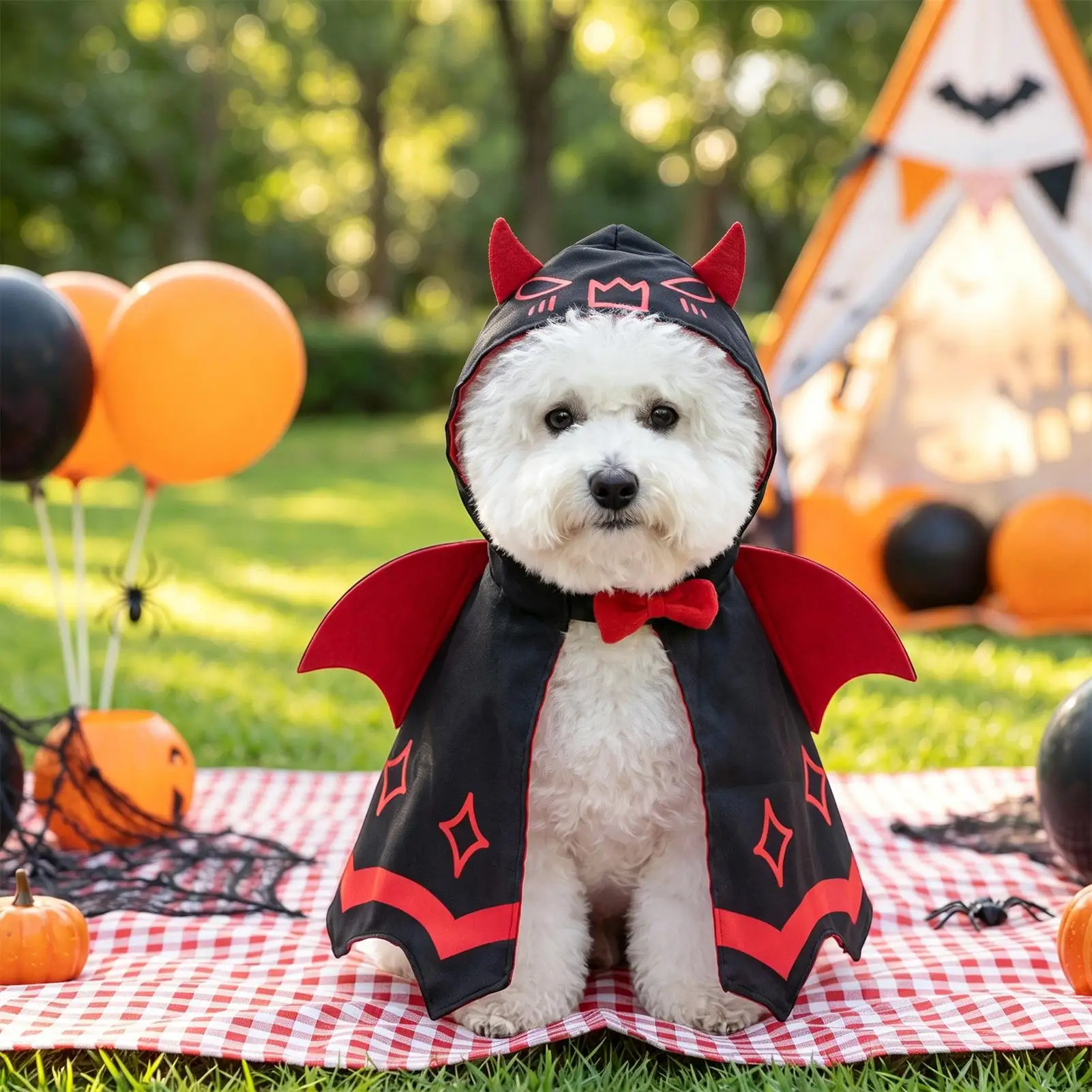 Dog Cat Bat Cape with Devil Horn Pet Cloak Halloween Costume Party Dress Up Funny Red Black Festival Christmas New Year Outfit