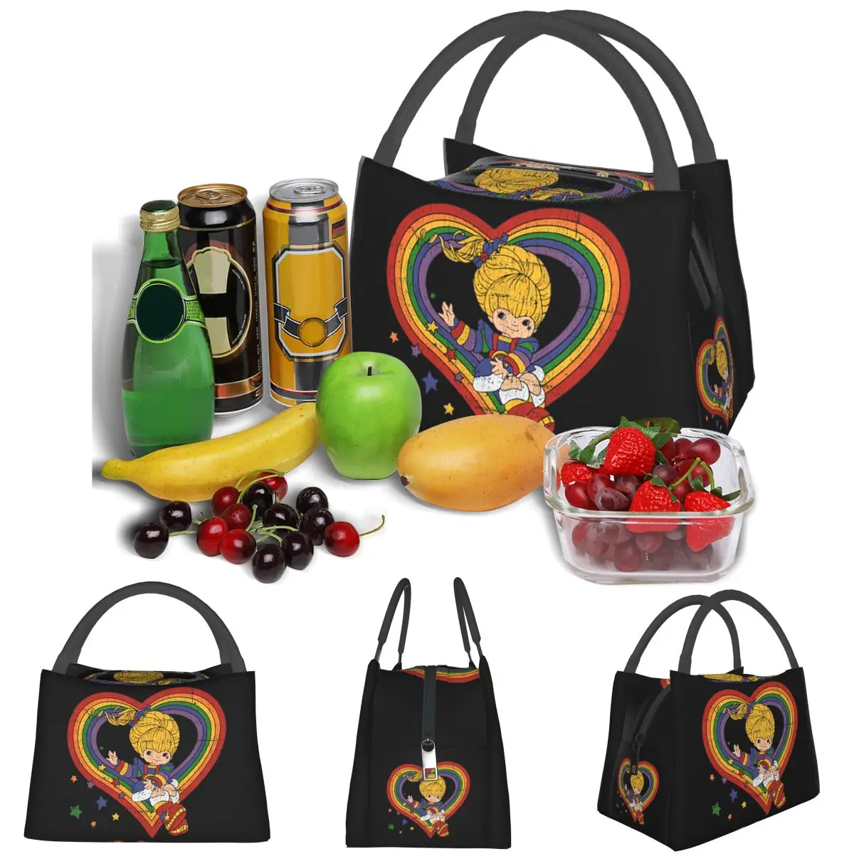 Rainbow Brite With Rainbow Heart Lightweight Handheld Insulated Lunch Bag Aluminum Foil Liner for Adults Students Travel Picnic