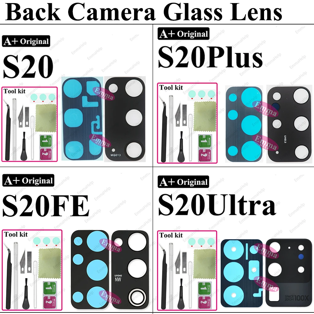 Original Back Camera Glass Lens For Samsung Galaxy S20 Plus Ultra FE S20+ Rear Camera Glass With Adhesive Sticker & Repair Tools