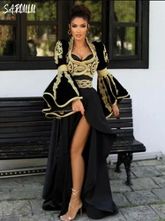 Arabic Sweetheart Neck Evening Dress Party Kaftan Long Sleeve Elegant Gold Applique Gown Vestido De Gala Floor-length Customized