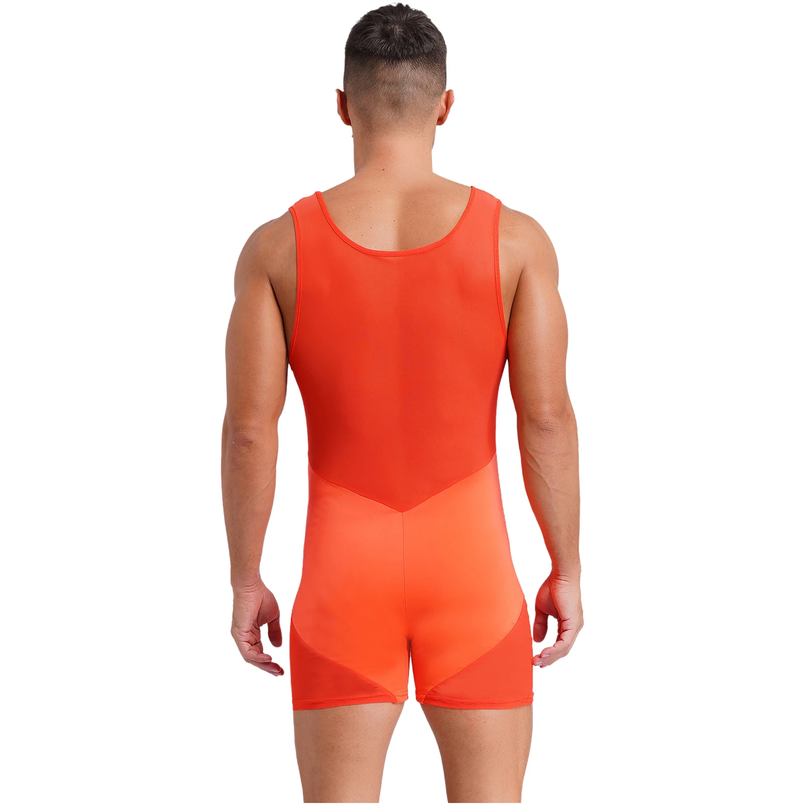 Sexy Men Undershirts Breathable Wrestling Bodysuit Sleeveless Mesh Rompers One Piece Jumpsuit for Sports Bodybuilding Fitness